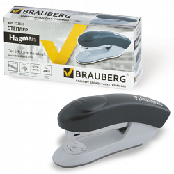 Степлер №24/6 BRAUBERG "Flagman", 25 л., цельнометал. механизм, черный, 222533
