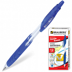 141174 Ручка шариковая автомат. BRAUBERG "Zoom-Zoom" рез. держ корп прозрач, синяя (12)