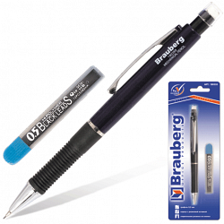 Набор BRAUBERG "Lux" мех.карандаш, корп.синий + грифели НВ 0,5мм 12шт, на блистере, 180335